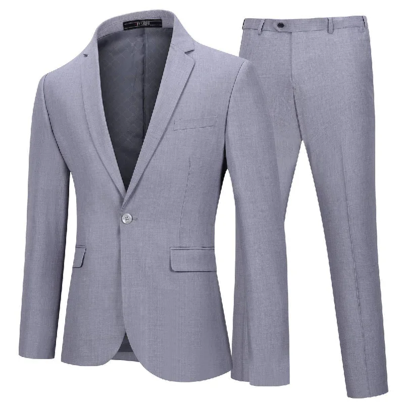 Best men's suits for big guys -YFFUSHI Mens 2 Piece Suits One Button Formal Slim Fit Solid Color Wedding Tuxedo Light Gray