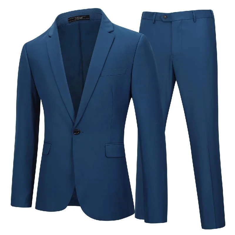 Wedding suit for men -YFFUSHI Mens 2 Piece Suits One Button Formal Slim Fit Solid Color Wedding Tuxedo RoyalBlue