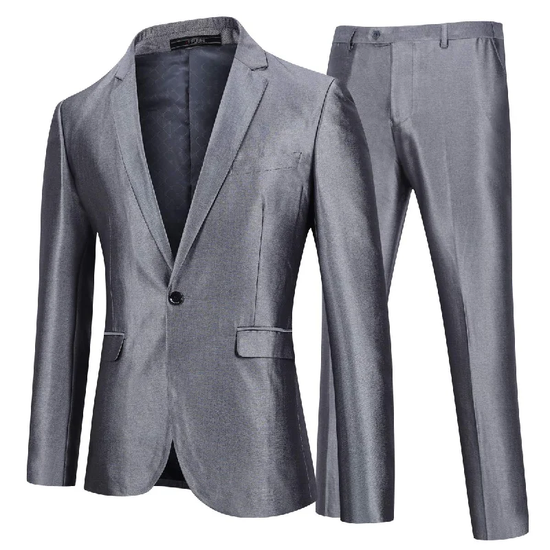 Men's unique wedding suit -YFFUSHI Mens 2 Piece Suits One Button Formal Slim Fit Solid Color Wedding Tuxedo Sliver