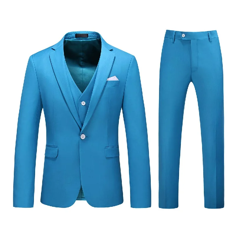 Men's modern fit suit jacket -YFFUSHI Mens 3 Piece Dress Suit 1 Button Formal Casual Tux Vest Trousers Blue