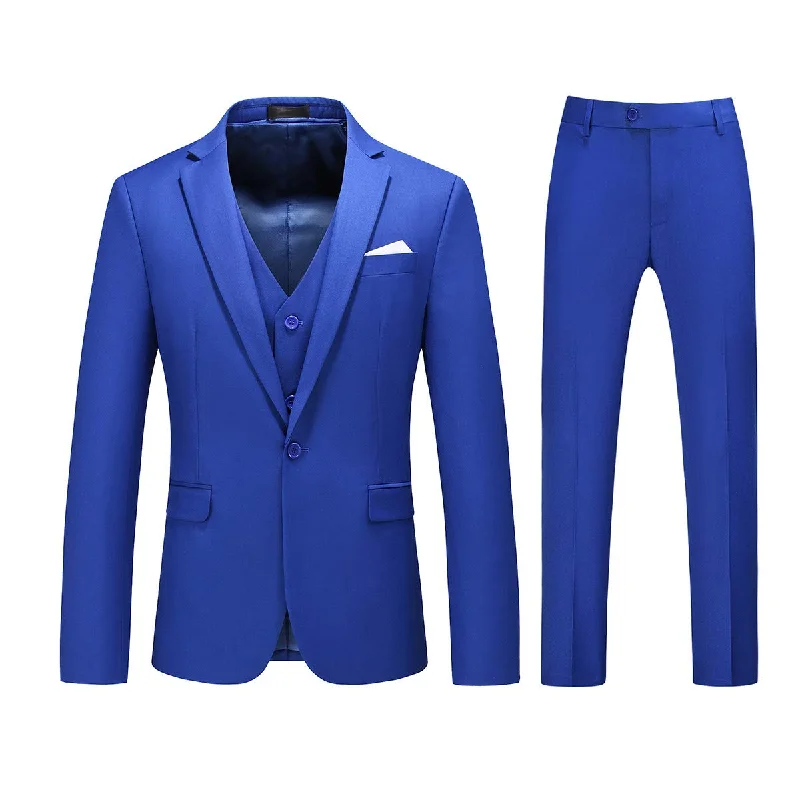 Men's office wedding suit -YFFUSHI Mens 3 Piece Dress Suit 1 Button Formal Casual Tux Vest Trousers Dark Blue