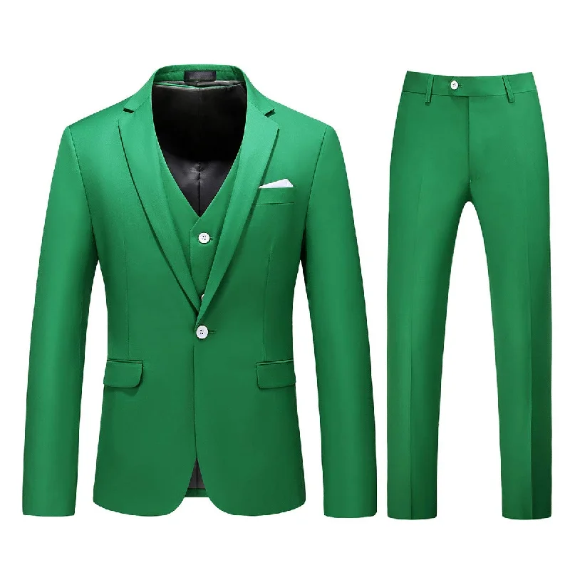 Stylish wedding tuxedo for men -YFFUSHI Mens 3 Piece Dress Suit 1 Button Formal Casual Tux Vest Trousers Green