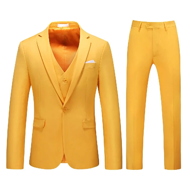 Men's tailored suit for dinner -YFFUSHI Mens 3 Piece Dress Suit 1 Button Formal Casual Tux Vest Trousers Orange