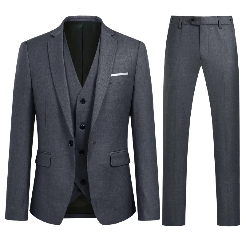 Men's pastel colored suit -YFFUSHI Mens 3 Piece Suit Slim Fit One Button Solid Color Formal Dress Dark Grey