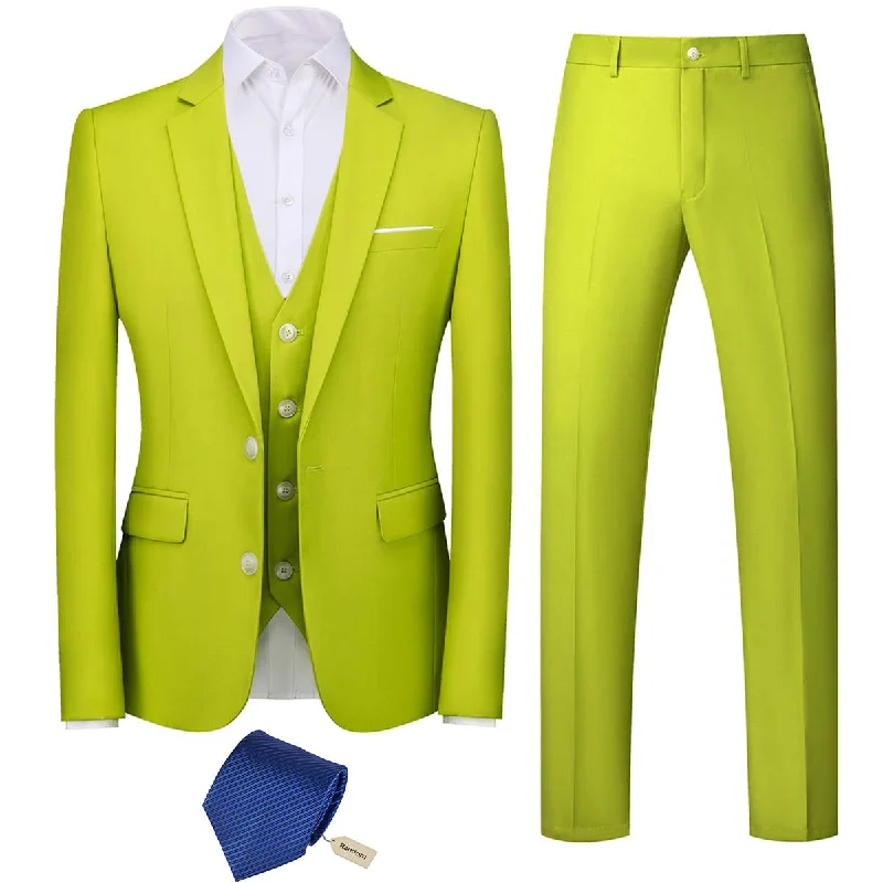 Stylish office suit for men -YFFUSHI Mens 3 Piece Suits Slim Fit 2 Buttons Business Wedding Formal Grass Green