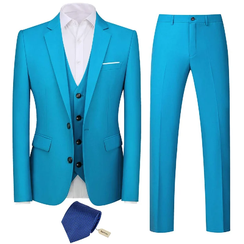 Men's business slim fit suit -YFFUSHI Mens 3 Piece Suits Slim Fit 2 Buttons Business Wedding Formal Light Blue