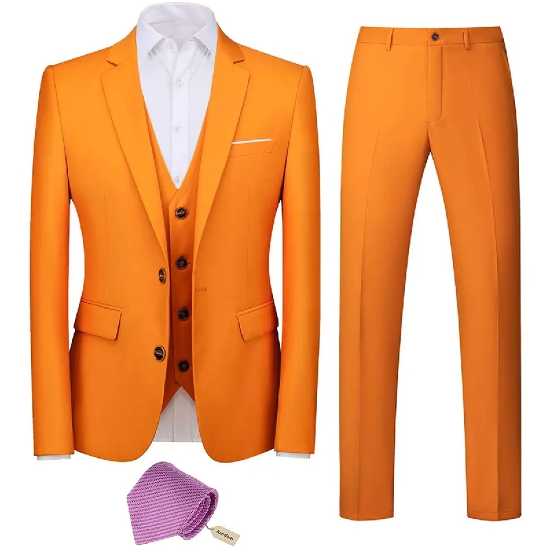 Men's premium quality tuxedo -YFFUSHI Mens 3 Piece Suits Slim Fit 2 Buttons Business Wedding Formal Orange