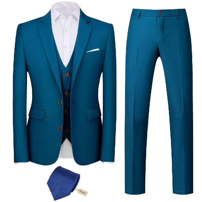 Men's khaki wedding suit -YFFUSHI Mens 3 Piece Suits Slim Fit 2 Buttons Business Wedding Formal Teal Blue