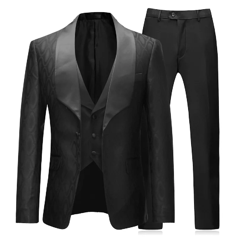 Men's tailored winter suit -YFFUSHI Men's Slim Fit 3 Piece Dark Pattern Formal Suit Black