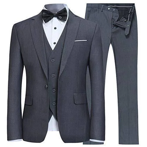 Men's double-breasted suit -YFFUSHI Men's Slim Fit 3 Piece Suit One Button Suits Blazer Tux Vest & Trousers Dark Gray