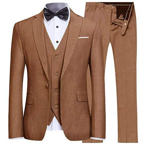 Men's classic wedding tuxedo -YFFUSHI Men's Slim Fit 3 Piece Suit One Button Suits Blazer Tux Vest & Trousers Khaki