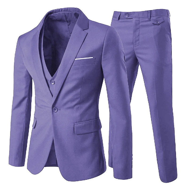 Men's formal suit jacket -YFFUSHI Men's Slim Fit 3 Piece Suit One Button Suits Blazer Tux Vest & Trousers Light Purple