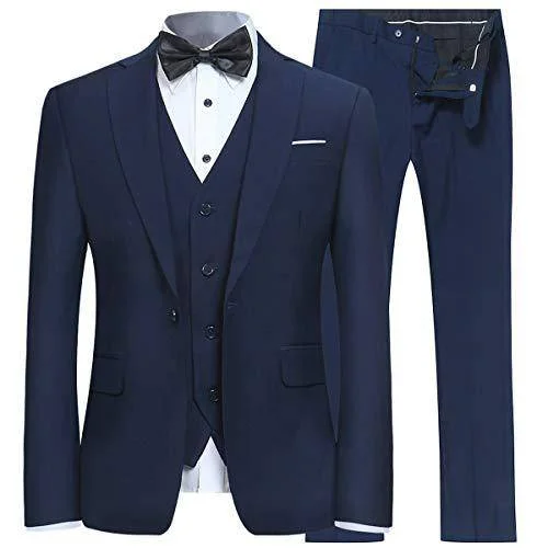 Luxury men's suits -YFFUSHI Men's Slim Fit 3 Piece Suit One Button Suits Blazer Tux Vest & Trousers Navy