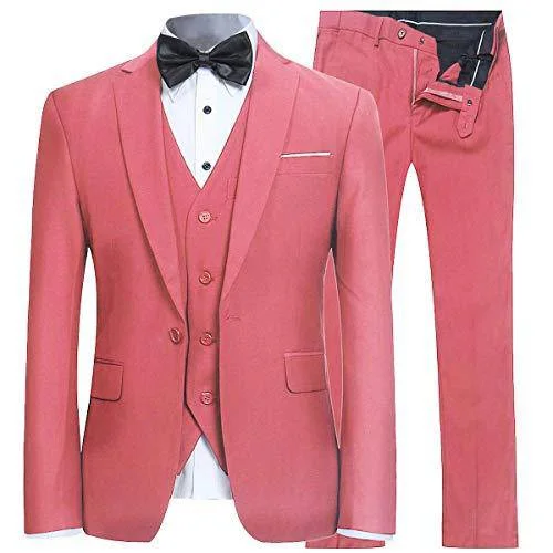 Slim fit men's trousers -YFFUSHI Men's Slim Fit 3 Piece Suit One Button Suits Blazer Tux Vest & Trousers Pink