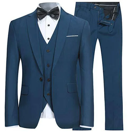 Men's formal occasion suits -YFFUSHI Men's Slim Fit 3 Piece Suit One Button Suits Blazer Tux Vest & Trousers Teal Blue