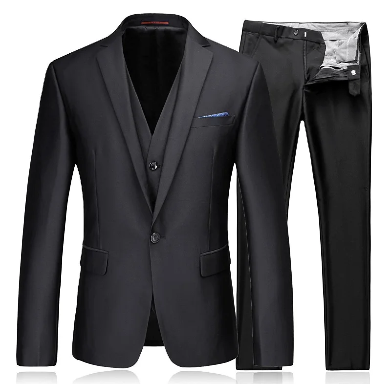 Men’s premium office suit -YFFUSHI Men's Slim Fit Center Vent 3 Piece Solid Color Formal Suit Black