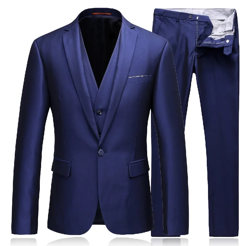 Classic black suit for men -YFFUSHI Men's Slim Fit Center Vent 3 Piece Solid Color Formal Suit Blue