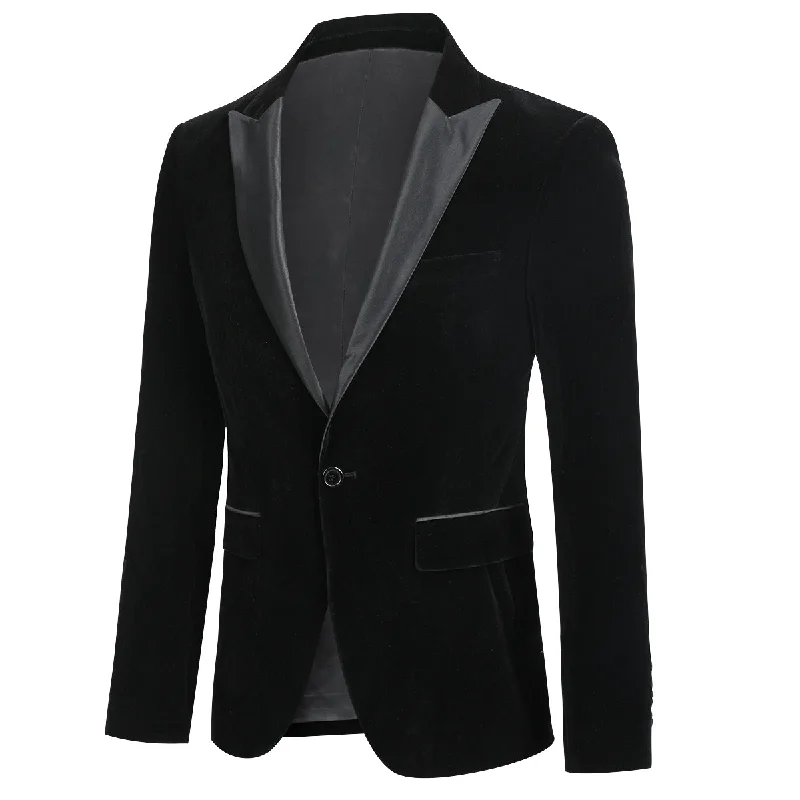 Men's modern office suit -YFFUSHI Mens Dress Suit Blazer 1 Button Peaked Lapel Tuxedo Black