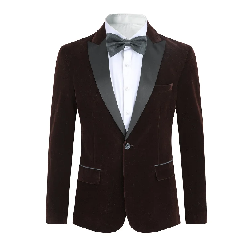 Men's unique business suits -YFFUSHI Mens Dress Suit Blazer 1 Button Peaked Lapel Tuxedo Brown