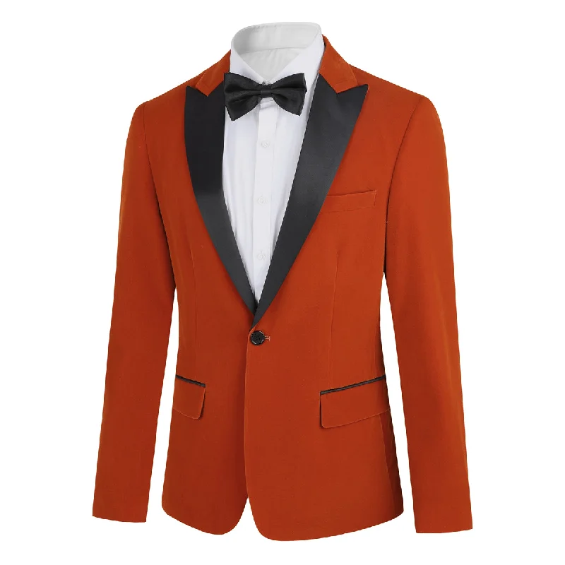 Men's formal blue suit -YFFUSHI Mens Dress Suit Blazer 1 Button Peaked Lapel Tuxedo Orange