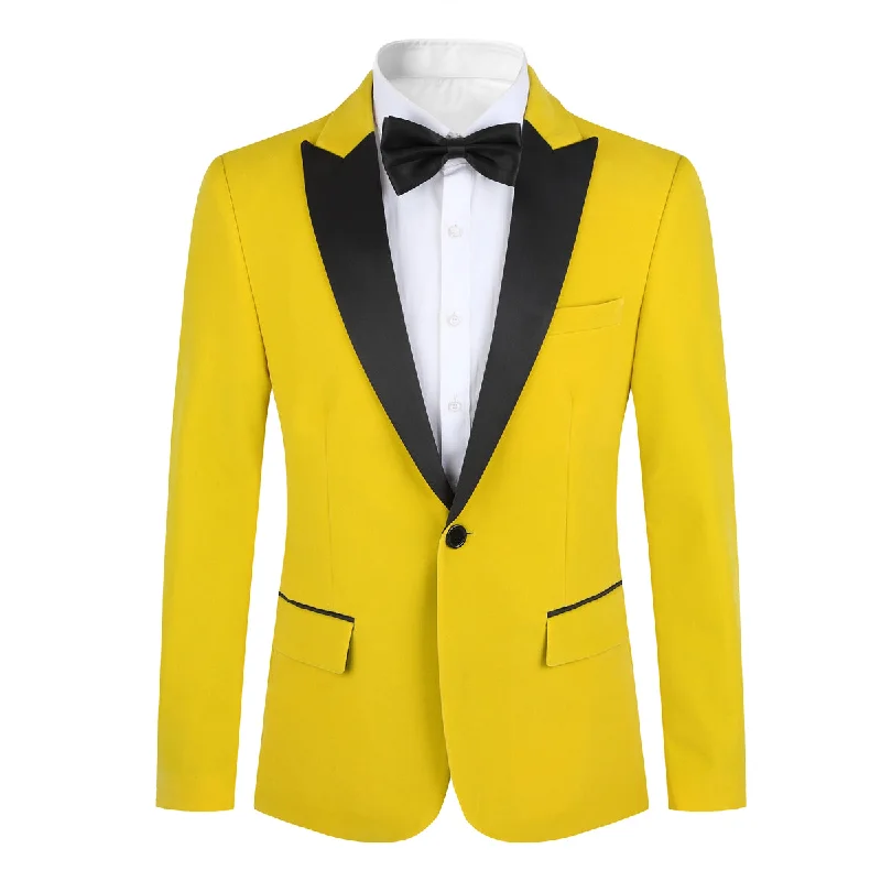 Men's soft fabric suit -YFFUSHI Mens Dress Suit Blazer 1 Button Peaked Lapel Tuxedo Yellow