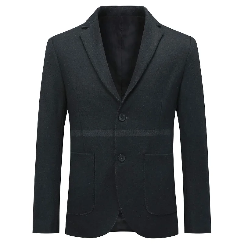 Men's three-piece tuxedo -YFFUSHI Mens Standard Fit Wool Blazer Casual 2 Button Daily Business Suit Jacket Black