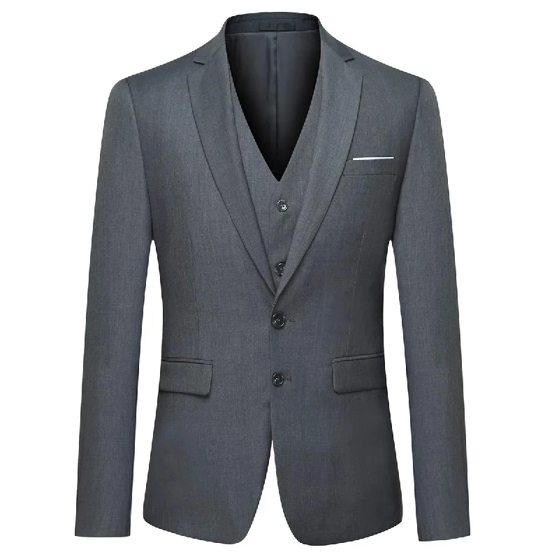 Men's light grey suit -YFFUSHI Mens Suit Jacket Vest 2 Piece Set Slim Fit Separate Casual Formal Dress Tops Dark Gray