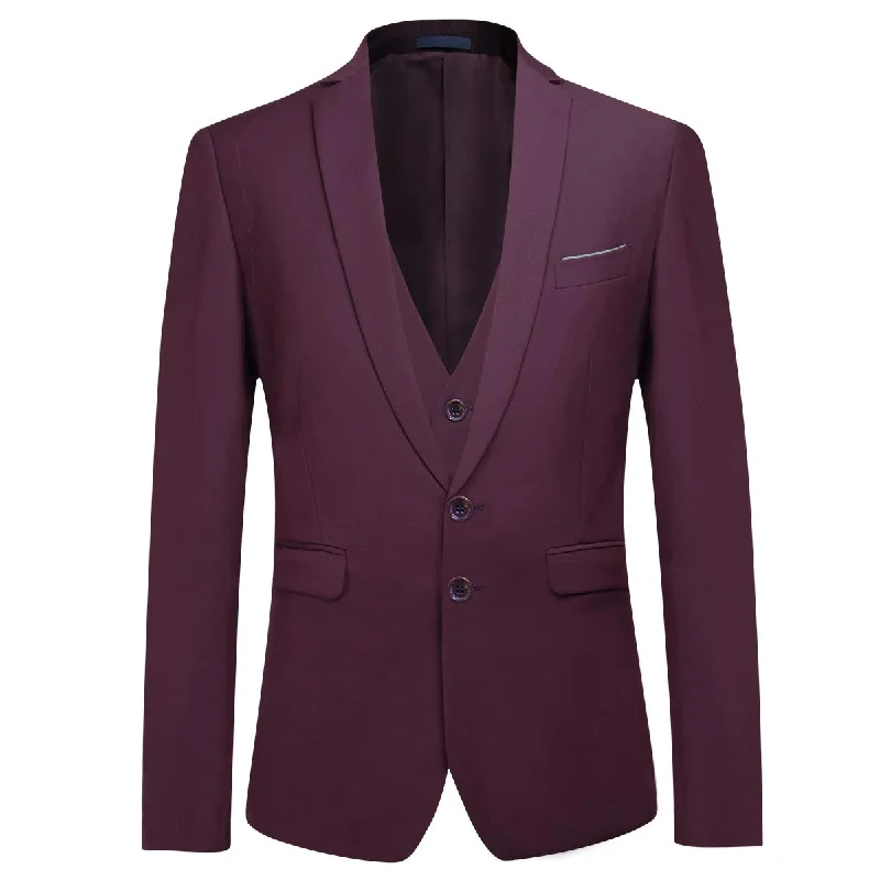 Men's dark brown suit -YFFUSHI Mens Suit Jacket Vest 2 Piece Set Slim Fit Separate Casual Formal Dress Tops Dark Red