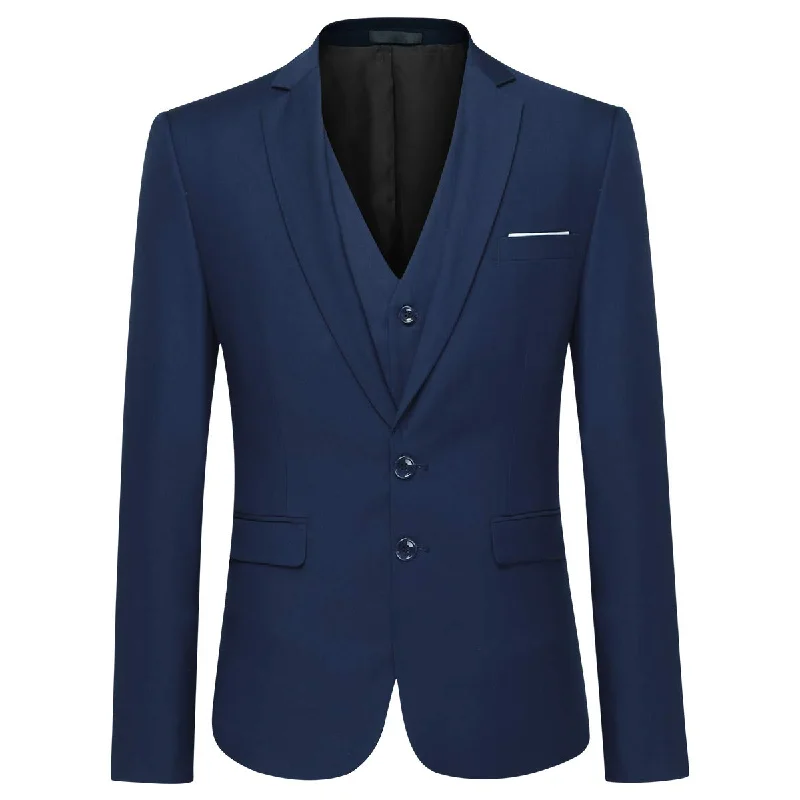 Men's modern office suit -YFFUSHI Mens Suit Jacket Vest 2 Piece Set Slim Fit Separate Casual Formal Dress Tops Navy