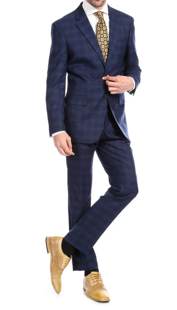 Best suits for summer weddings -Yves Navy Blue Plaid