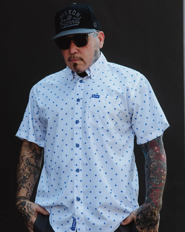 men's long sleeve casual shirts -Blue Polkacide Party Shirt - White