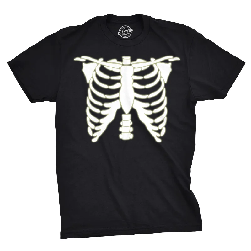 trendy men's button-down shirts -Glowing Skeleton Rib Cage Halloween Men's T Shirt