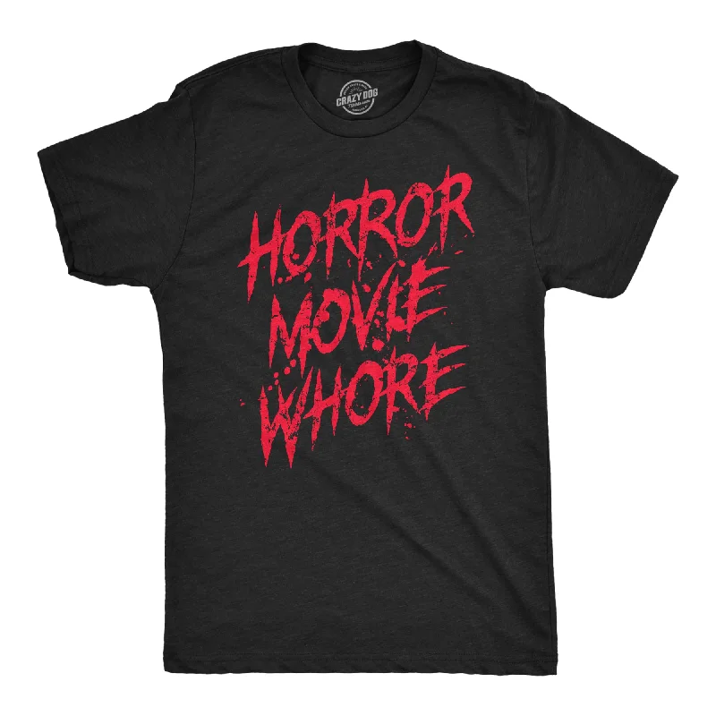 trendy men's button-down shirts -Mens Horror Movie Whore T Shirt Funny Sarcastic Scary Movie Graphic Halloween Top