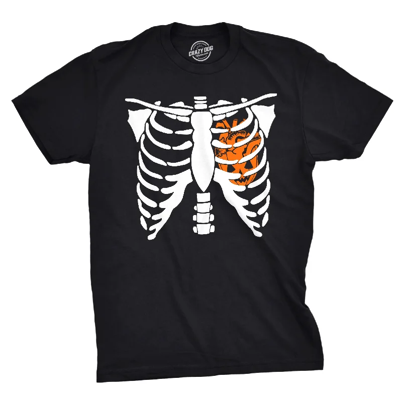 men's casual shirts for travel -Pumpkin Heart Rib Cage Men's T Shirt