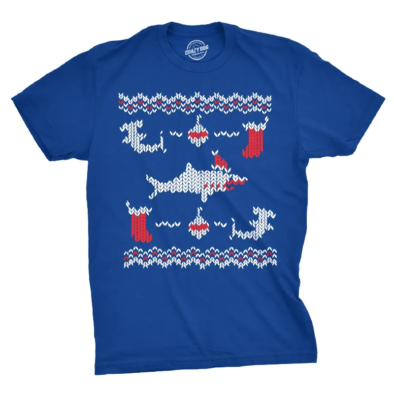 premium cotton shirts for men -Shark Bite Ugly Christmas Sweater Men's T Shirt